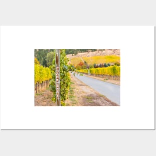 Chardonnay Sign in Autumn Vineyard Posters and Art